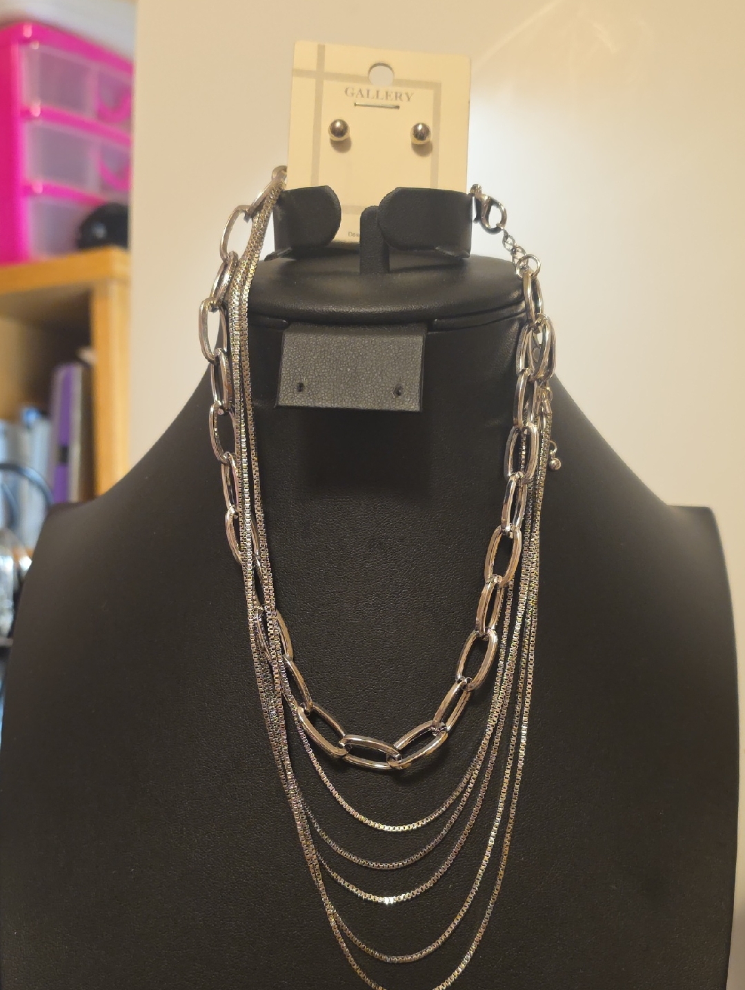Gallery Silver Multi-Layer Link & Snake Chain Necklace